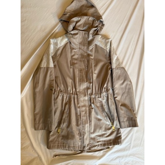 Betsey Johnson Jackets & Blazers - Betsey Johnson Khaki Parka Jacket Eyelet Lace Hooded Utility Coat Tan XS